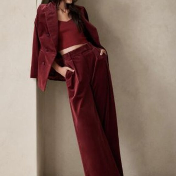 Banana Republic Veluro Oversized Blazer Double Breasted Velvet Red - Picture 12 of 12